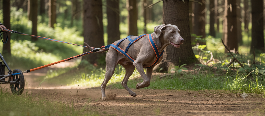 Perro de mushing tirando en un bosque
