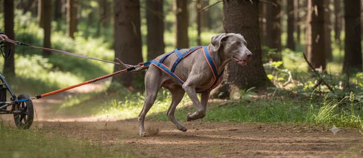 Perro de mushing tirando en un bosque