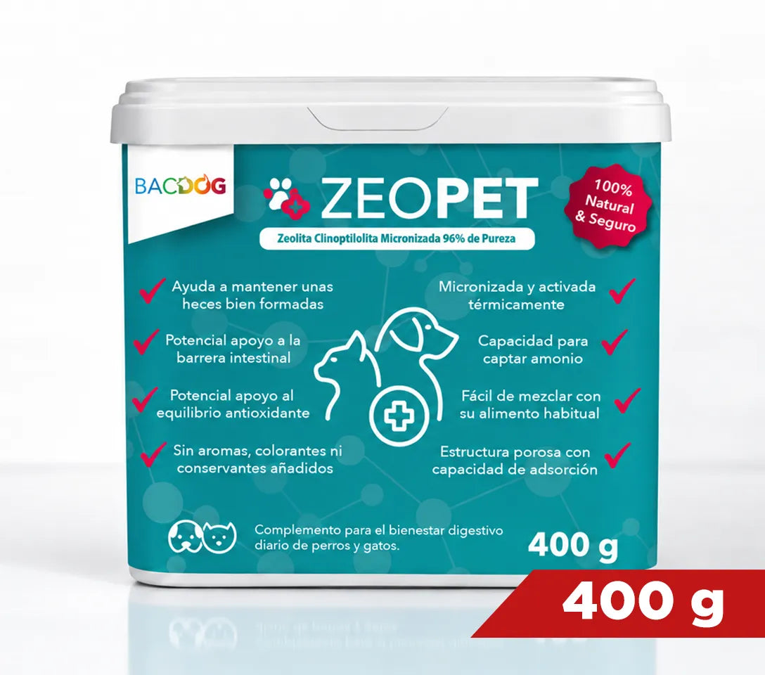 Suplemento Mineral Avanzado de zeolita  Zeopet 400g - Suplemento Premium para perros y gatos, bote grande