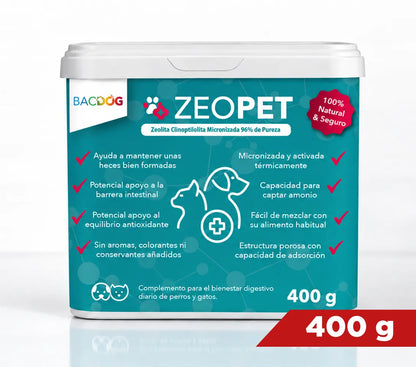 Suplemento Mineral Avanzado de zeolita  Zeopet 400g - Suplemento Premium para perros y gatos, bote grande