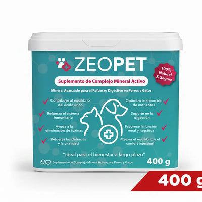 Suplemento Mineral Avanzado de zeolita  Zeopet 400g - Suplemento Premium para perros y gatos, bote grande